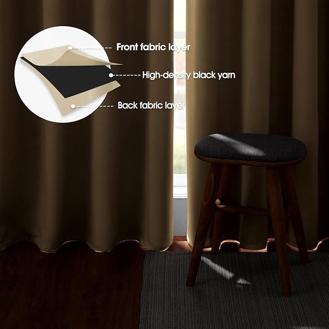 HOMEIDEAS Blackout Curtains for Bedroom 52 X 63 Inch Length 2 Panels Set Beige - Image 3