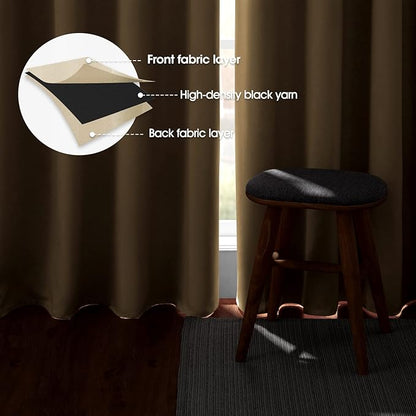 HOMEIDEAS Blackout Curtains for Bedroom 52 X 63 Inch Length 2 Panels Set Beige - Image 3
