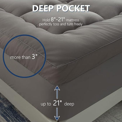 Marine Moon Mattress Topper King Cooling Bed Topper, Extra Thick Soft Mattress - Image 5