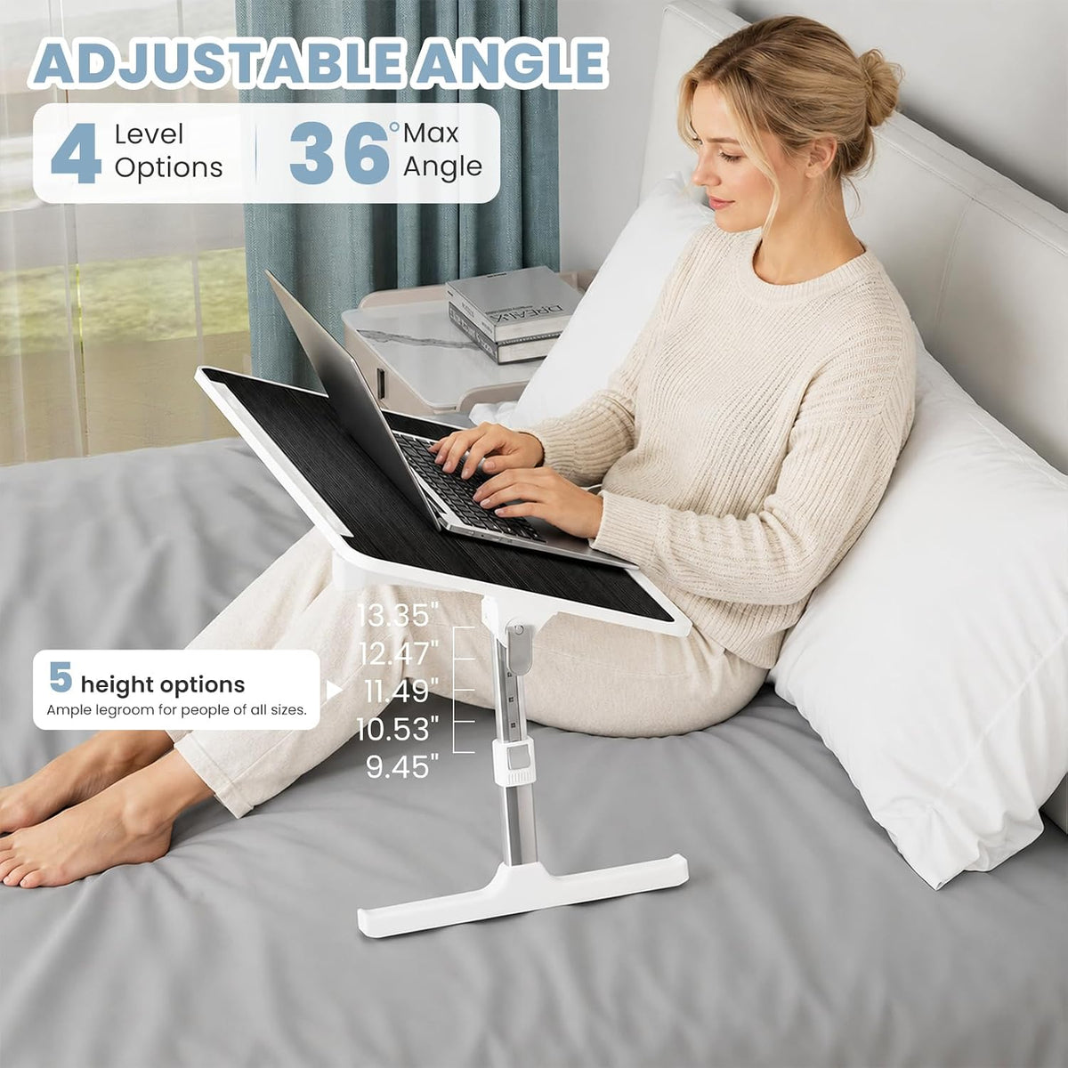 adjustable lap desk, foldable laptop desk for bed shown in use
