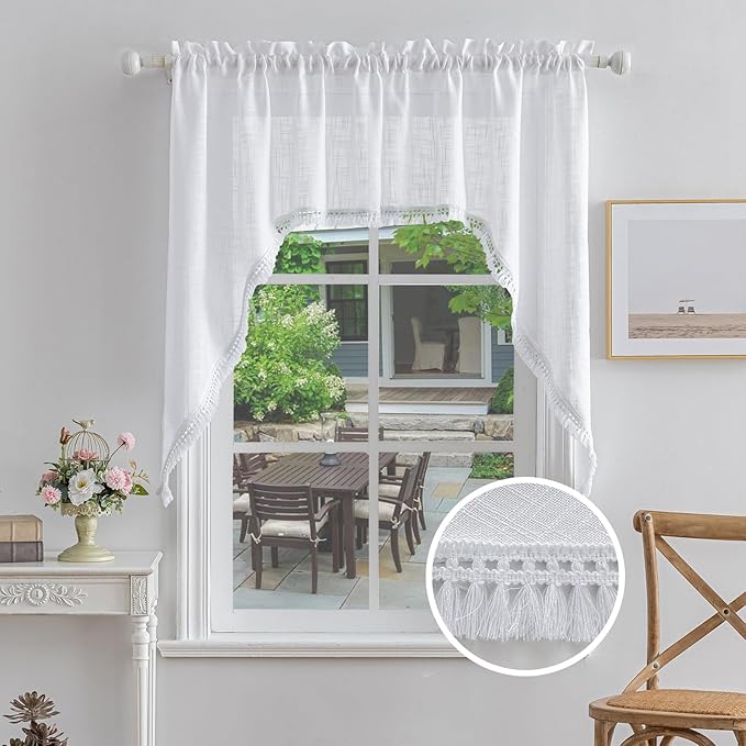 Beda Home Tassel Linen Textured Swag Valances by BedaHomeBedaLife