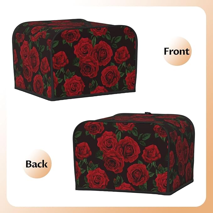 Red Black Rose Flower 4 Slice Toaster Cover, Waterproof Toaster Dust Cover - Image 4