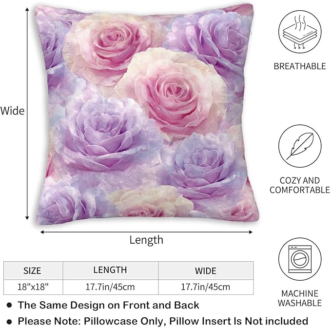 Rose Throw Pillow Covers Set of 2 | 18x18 Inches Cushion Cases - Image 5