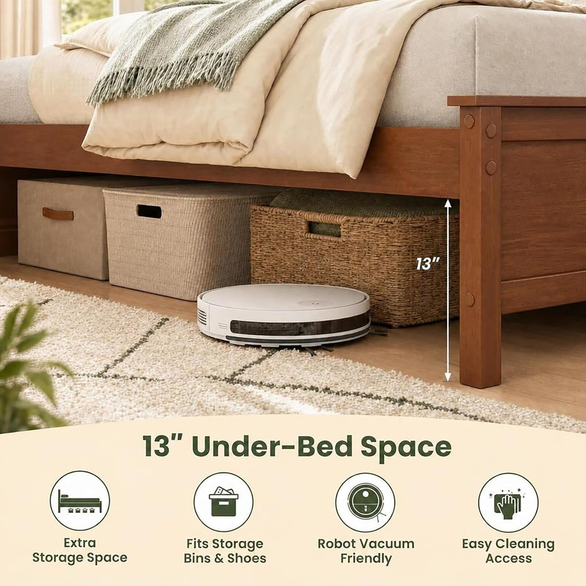 giantex wood queen size bed frame with curved showing dimensions
