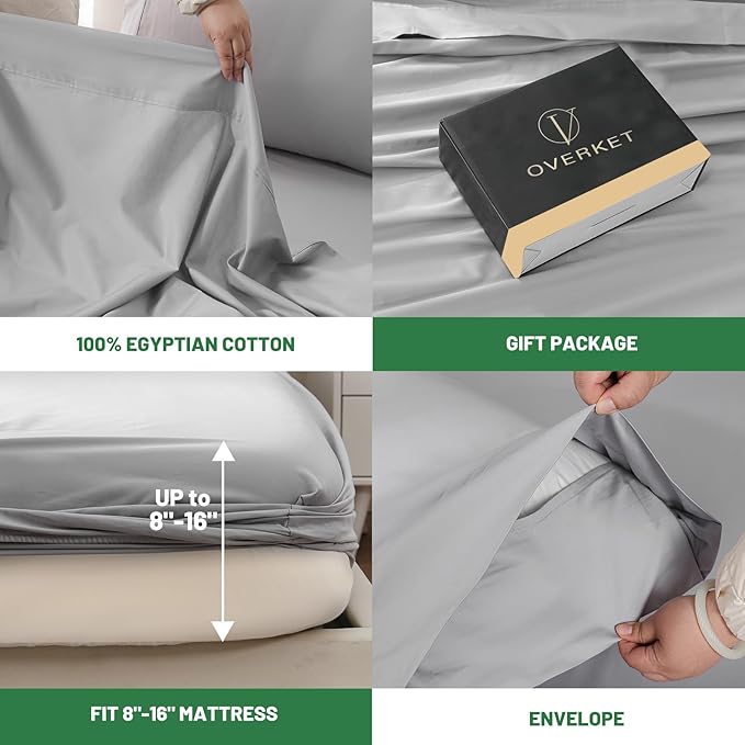 1000 Thread Count Egyptian Cotton Sheets Queen Size Set 4PCS Sateen Weave Soft - Image 4