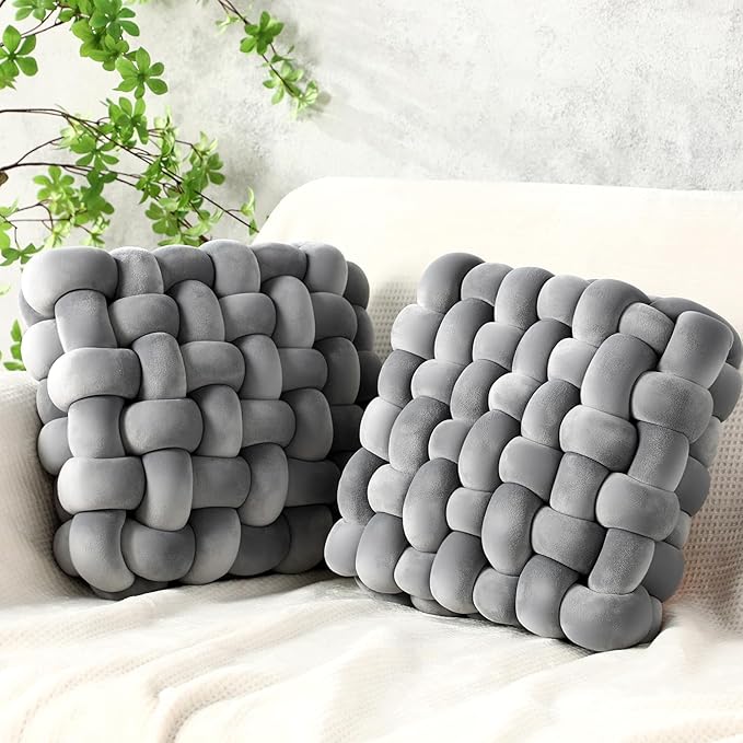 Wenqik 2 Pcs Knot Pillows Square Knotted Plush Throws Soft Accent Pillows by Wenqik