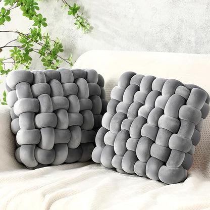 Wenqik 2 Pcs Knot Pillows Square Knotted Plush Throws Soft Accent Pillows by Wenqik
