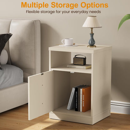 royalcraft beige nightstand with storage shelf and door, close-up detail