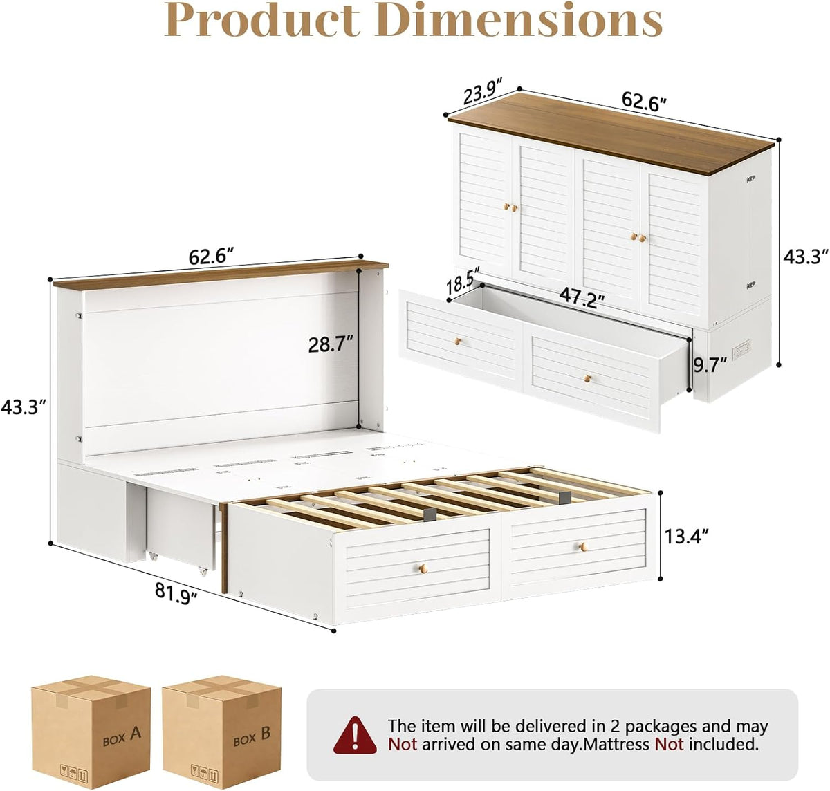 yoobure queen murphy bed with charging station, cabinet, close-up detail