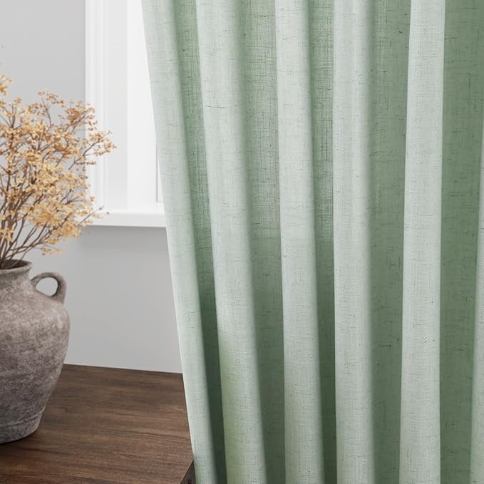 Nanspring Aqua Green Linen Curtains 84 Inch Length 2 Panels Set - Image 4