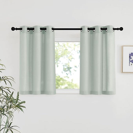 NICETOWN Sage Green Linen Kitchen Window Curtains Over Sink, Grommet Thick by NICETOWN