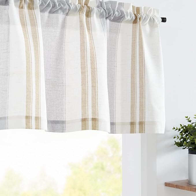 jinchan Striped Valance Farmhouse Window Treatment Linen Textured Drapes by JINCHAN