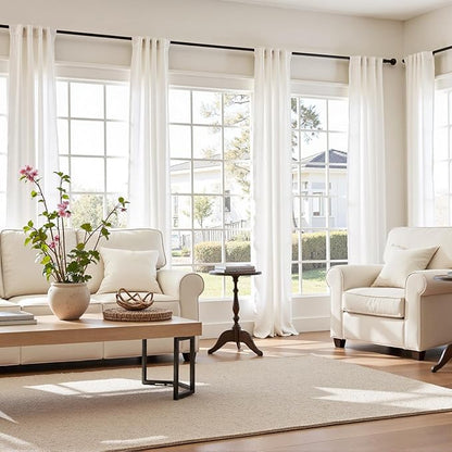 jinchan Off White Linen Blend Curtains 96 inch Length 2 Panels - Image 2