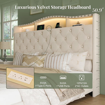 belffin platform bed frame with 50.9" led headboard, close-up detail