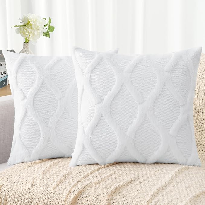 decorUhome Throw Pillow Covers 26x26 Inch Set of 2, Soft Plush Faux Fur Wool by decorUhome