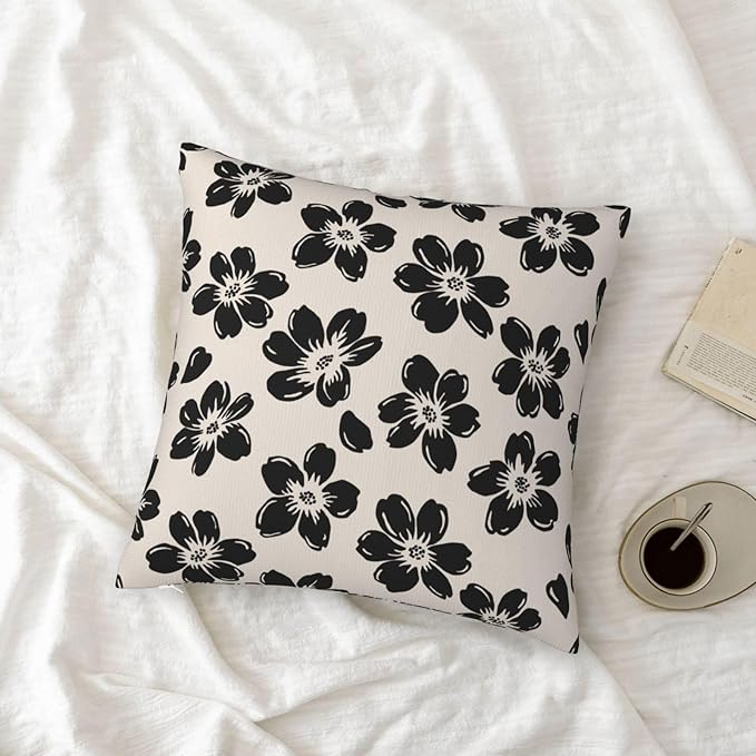 Decorative Black Floral Throw Pillow Covers 18 x 18 Inch Set of 2 - Image 6