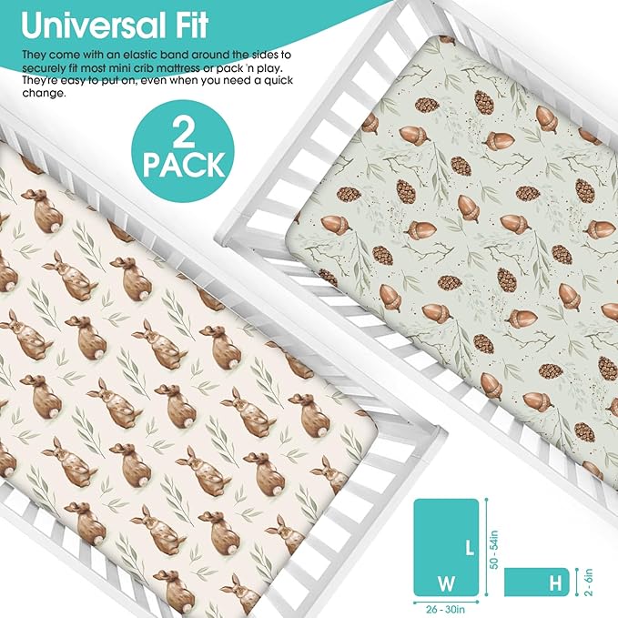 Pack n Play Sheets, BROLEX 2 Pack Mini Crib Sheets, Stretchy Portable Fitted - Image 3