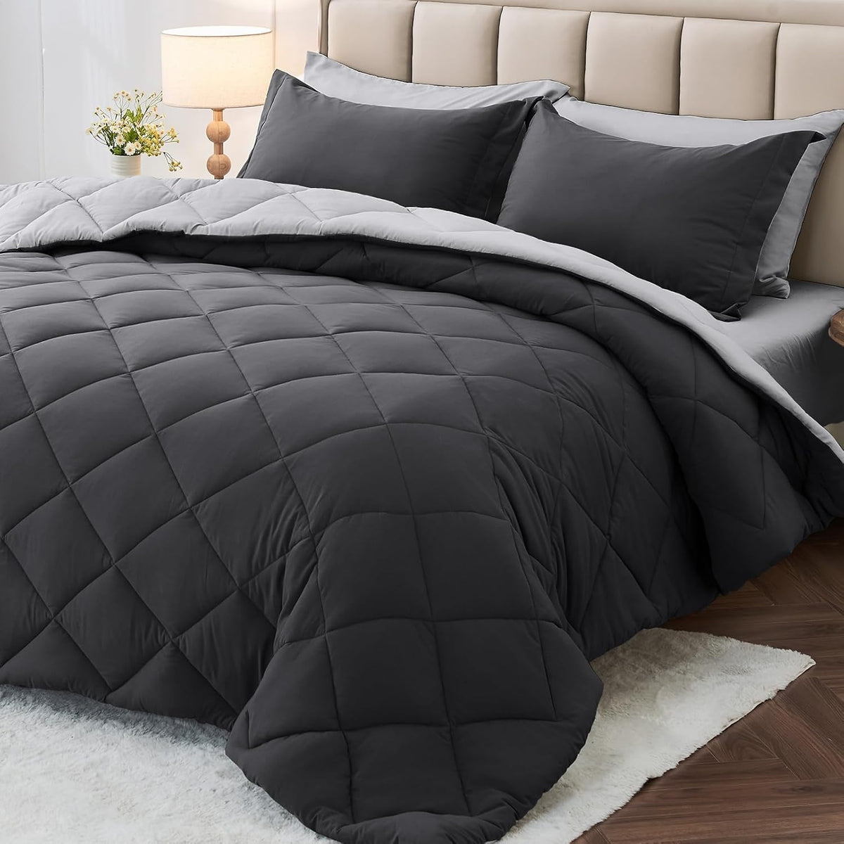 queen comforter set 7 pieces, reversible bed in, main product view