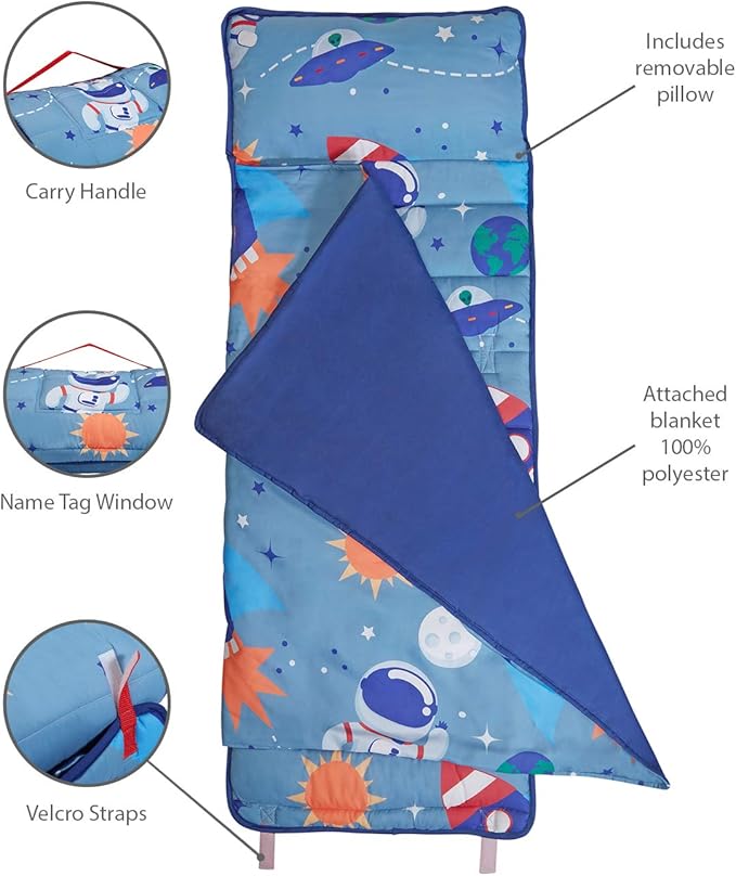EVERYDAY KIDS Nap Mat w/Removable Pillow -Outer Space Adventures- Carry Handle - Image 7