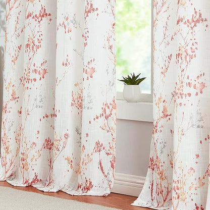 Branch Sheer White Curtains 96inch Long Red Tree Branch Semi Sheer Curtains - Image 8