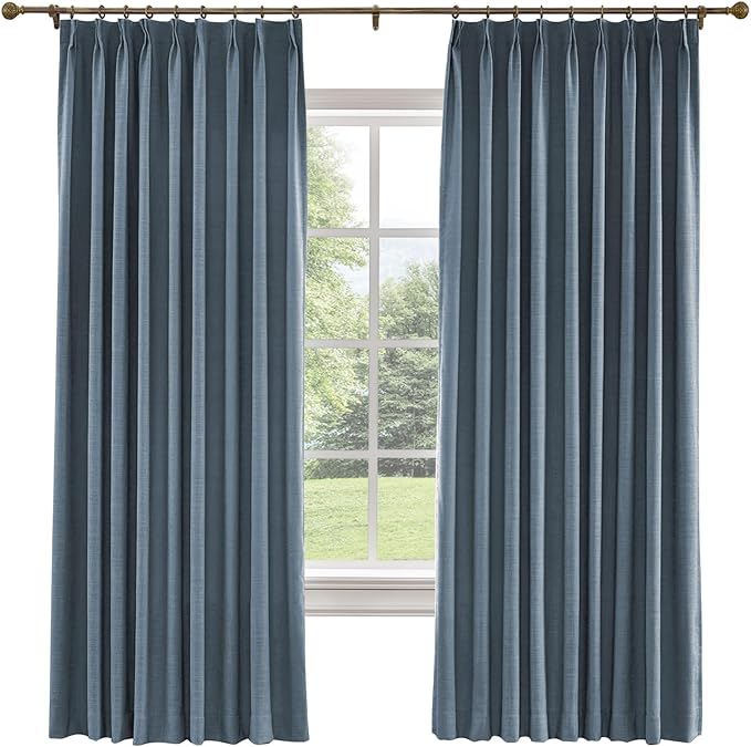 TWOPAGES 52 W x 120 L inch Pinch Pleated Curtain Room Darkening Linen Drapery by TWOPAGES
