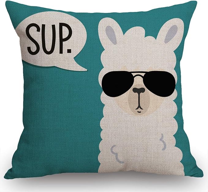 Swono Funny Llama Decorative Throw Pillow Cover Case, Sup Llama Cotton Linen - Image 5