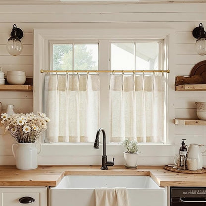 jinchan Linen Pinch Pleated Kitchen Curtains 30 Inch 2 Panels, Natural Linen by JINCHAN