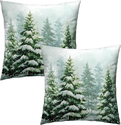 2 Packs Winter Snowy Pine Tree Throw Pillow Covers 24x24 inch - Image 2