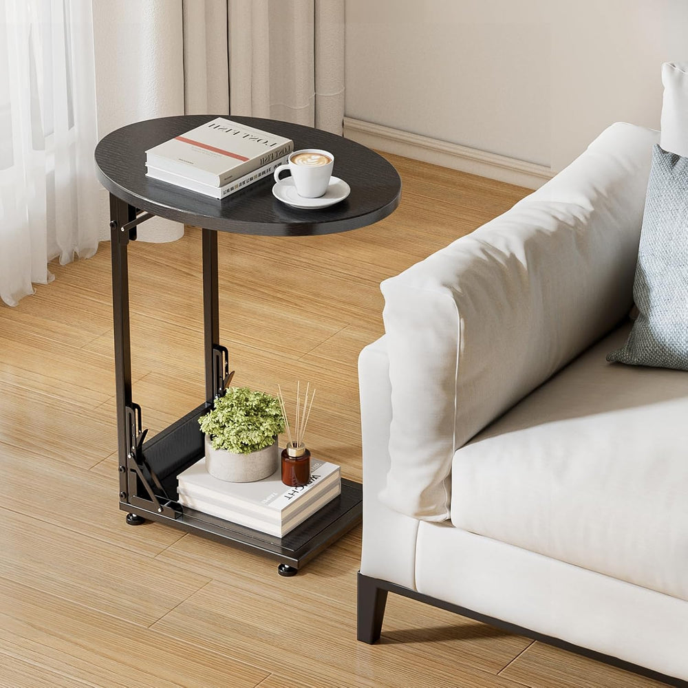 Elbourn Folding Side Table End Couch Tables, C-Shaped TV Stand for Sofa