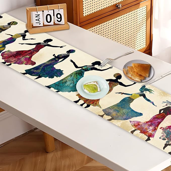African Women Table Runner Colorful Tribal Dancing Lady Art Table Runner - Image 7