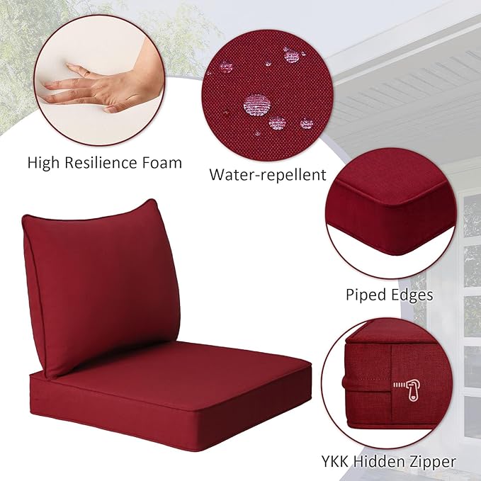 Outdoor Patio Chair Cushions Set, Water-Repellent, Fade Resistant, Deep Seat - Image 3