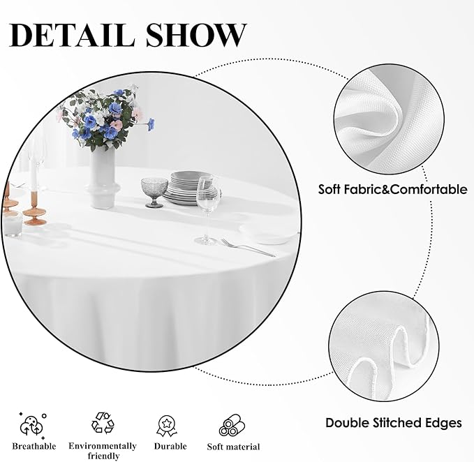 Round Tablecloth 120 Inch 8 Pack White Tablecloths Washable Decorative Linen - Image 5