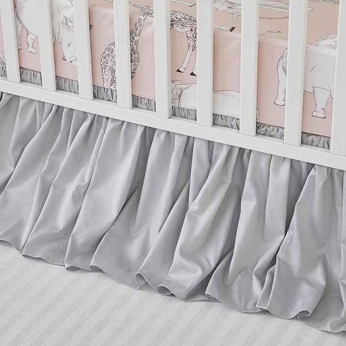Brandream Crib Bed Skirt for Baby Girls Boys Gray Boho Bohemian Neutral Solid - Image 2