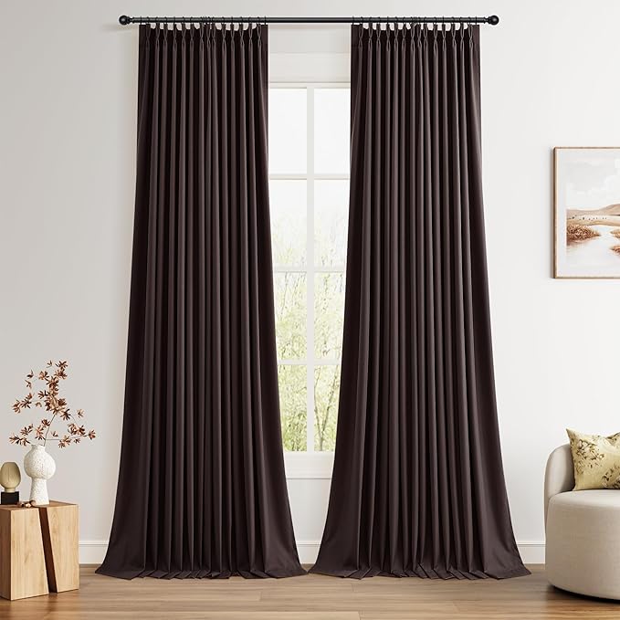 Joywell Pinch Pleated Linen 100% Blackout Curtains 2 Panels Set Black Out by Joywell