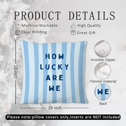 How Lucky are We Striped Pillow Covers 18x18, Motivational Quote Decor - Image 6