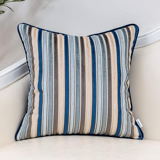 Yangest Blue Striped Throw Pillow Cover Multicolor Velvet Cushion Cover Modern by Yangest