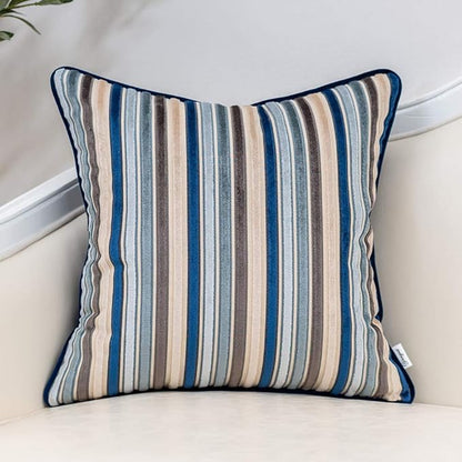 Yangest Blue Striped Throw Pillow Cover Multicolor Velvet Cushion Cover Modern by Yangest