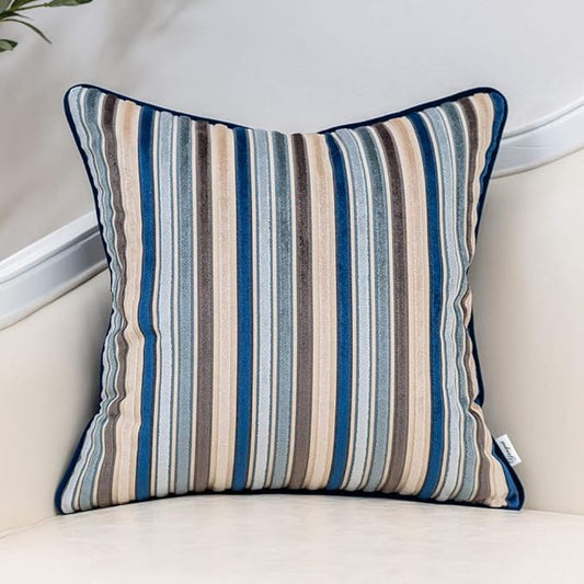 Yangest Blue Striped Throw Pillow Cover Multicolor Velvet Cushion Cover Modern by Yangest