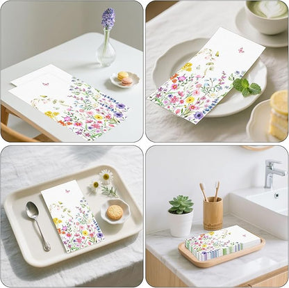 100 PCS Wildflower Paper Napkins, Disposable Flower Bathroom Guest Hand Towels - Image 7