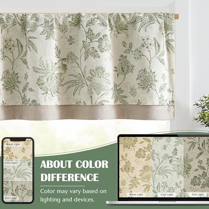 jinchan Floral Valance Curtain Linen Kitchen Valance - Image 8