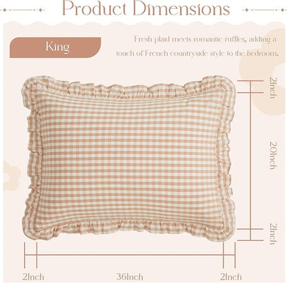 KKJIAF 2 Pcs Plaid Ruffle Pillow Case King Size, Cotton Gingham Ruffled Euro - Image 2
