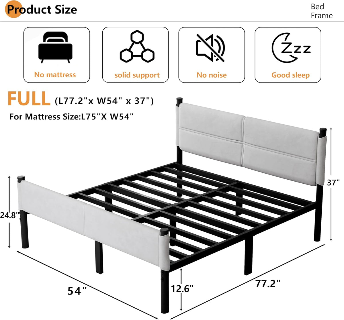metal bed frame,14inch full size bed frame with shown in use