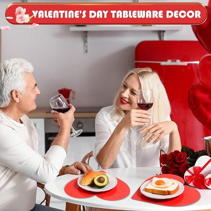 FOBSME 60 Pack Valentine's Paper Placemats Red Heart Placemats Disposable Love - Image 7