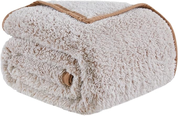 EMME Soft Sherpa Fleece Blanket Reversible Plush Fluffy Large Blanket, Light by EMME