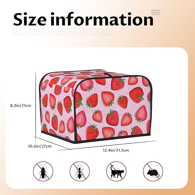 Pink Strawberry Kawaii Fruit 4 Slice Toaster Cover, Waterproof Toaster Dust - Image 6