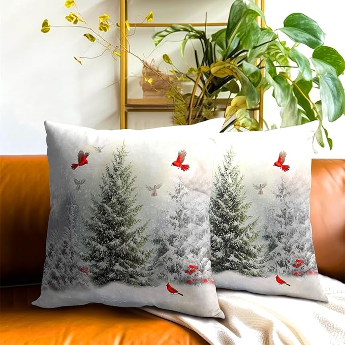 Winter Snowy Pine Tree Throw Pillow Covers 16x16 inch Set of 2 Xmas Red - Image 7