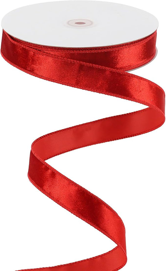 MEEDEE 1 inch Red Velvet Ribbon 25 Yards Crushed Velvet Ribbon Wired by MEEDEE