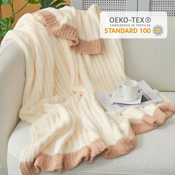 Snuggle Sac Fluffy Ribbed Cream Blanket Twin Size, Soft Luxurious Knit Throws - Image 4