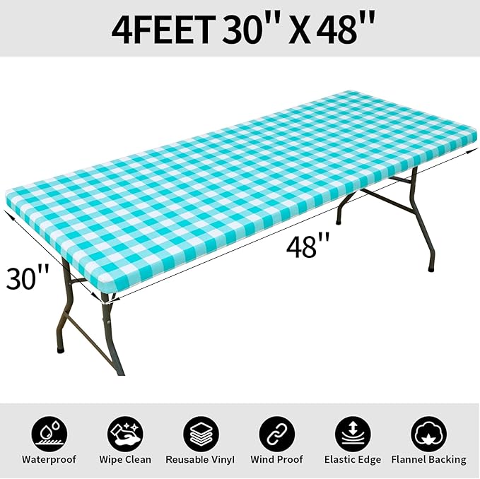 Smiry Rectangle Picnic Table Cloth, Elastic Waterproof Fitted Vinyl Tablecloths - Image 8