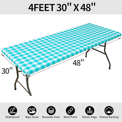 Smiry Rectangle Picnic Table Cloth, Elastic Waterproof Fitted Vinyl Tablecloths - Image 8